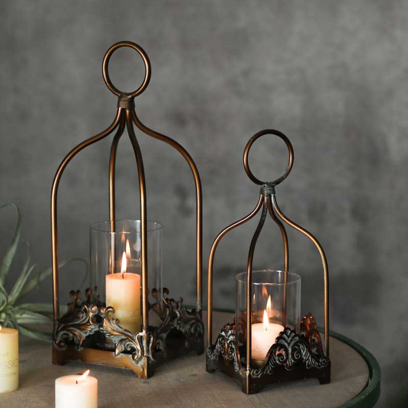Vintage Palace Style Open Iron Candle Holder Color:Copper;Size:12*12*32.5cm 2
