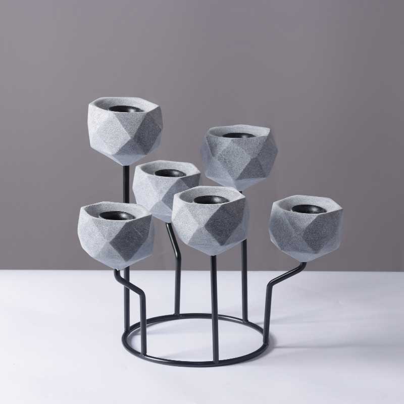 Minimalist Polyhedral Geometric Resin & Iron Candlestick,round base Color:Gray 2