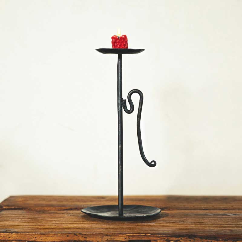 Tall & Slender Hand-Forged Vintage Iron Candlestick Color:Black 1