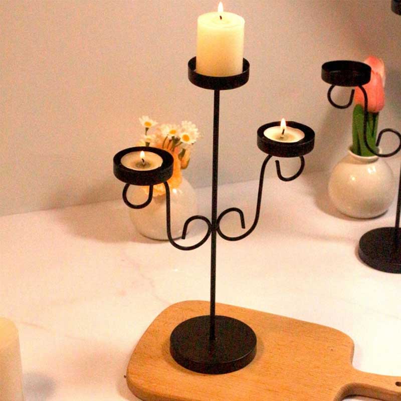 Modern Simple 3-Arm Wrought Iron Candelabra Color:Black 1