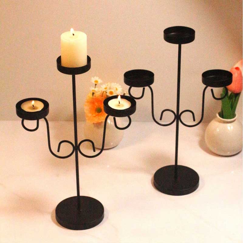 Modern Simple 3-Arm Wrought Iron Candelabra Color:Black 2