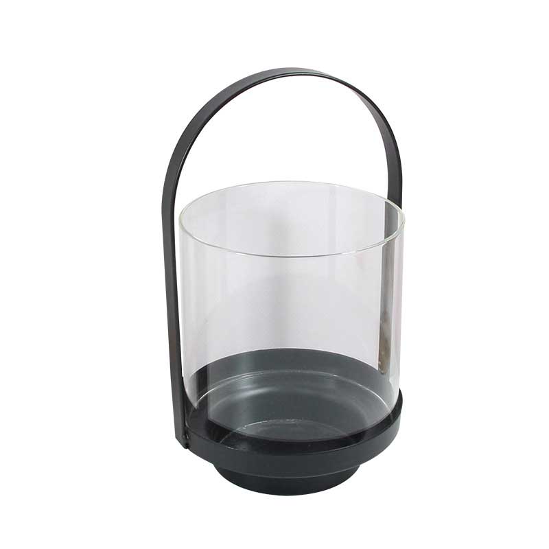 Simple Black Iron and Glass Candle Holder, Portable Outdoor Camping Decor