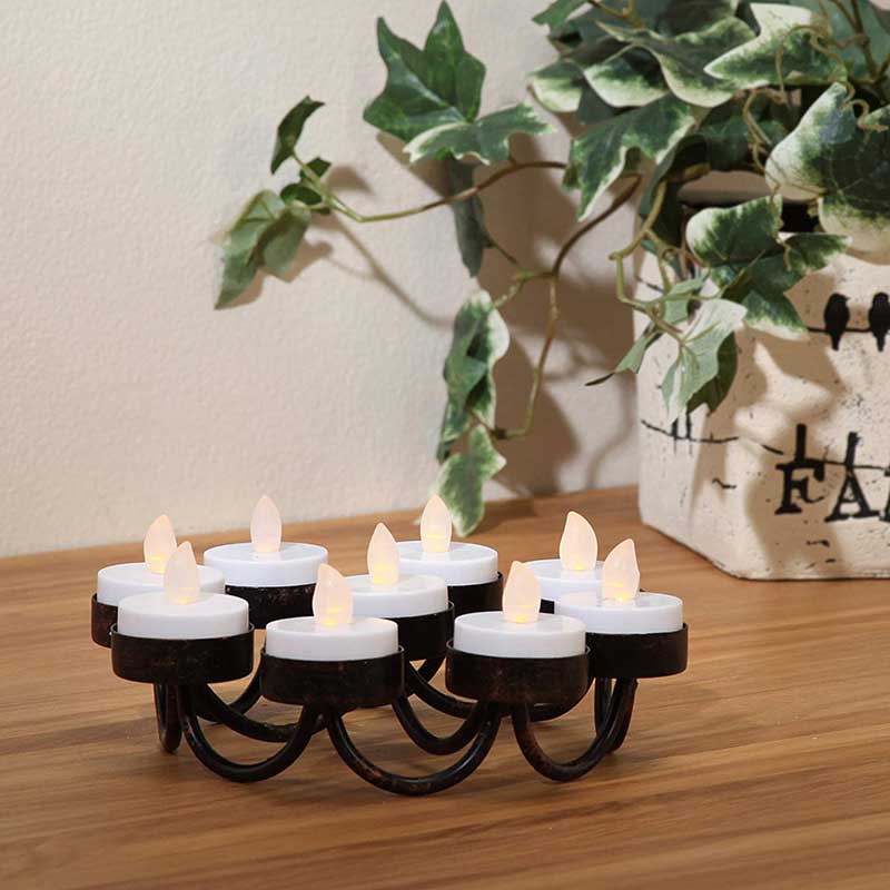 Vintage Iron 9 Candle Cup Tea Light Candle Holder, Distressed Copper Candelabra Color:Default 1