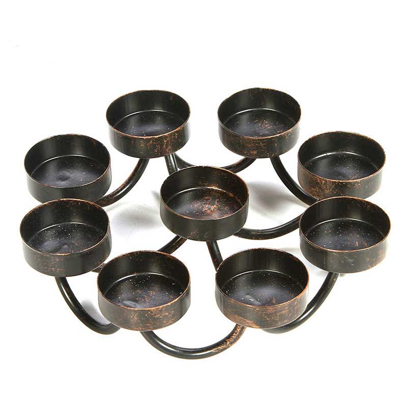 Vintage Iron 9 Candle Cup Tea Light Candle Holder, Distressed Copper Candelabra