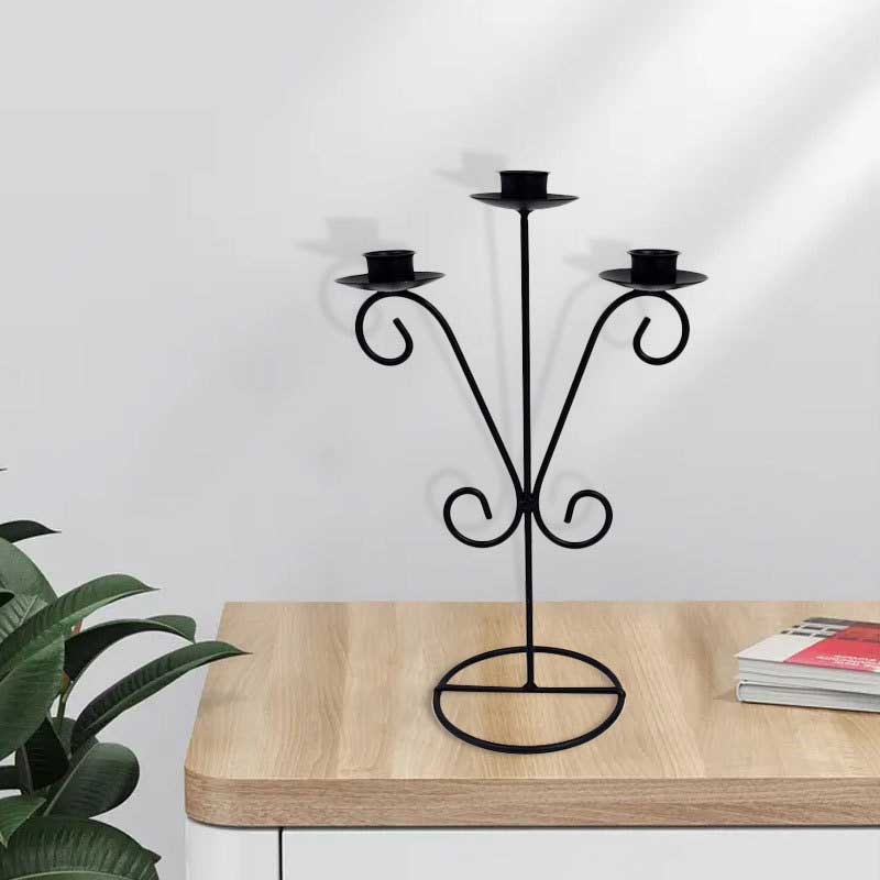 Vintage Wrought Iron 3-Arm Candelabra Color:Black 1