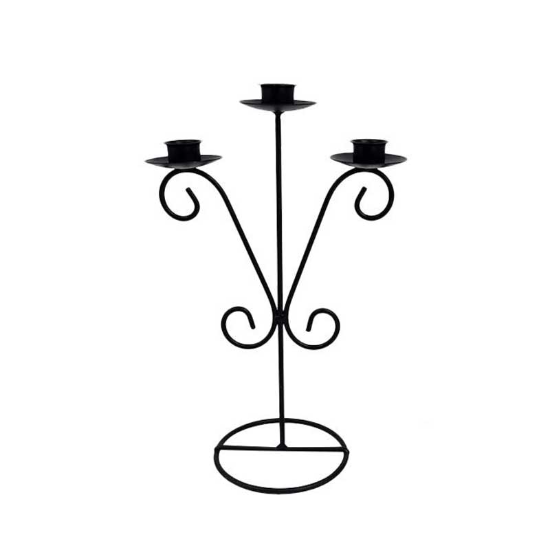 Vintage Wrought Iron 3-Arm Candelabra, European Tabletop Decoration
