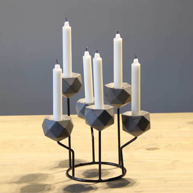 Minimalist Polyhedral Geometric Resin & Iron Candlestick,round base Color:Gray 1