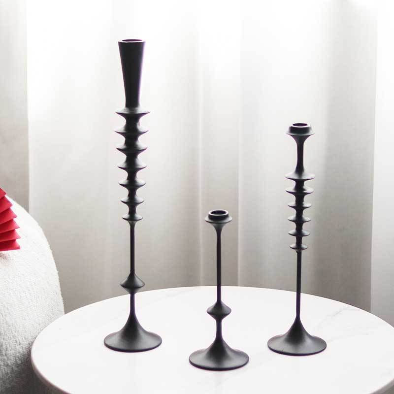 Set of 3 Minimalist Stacked Flat Dics Resin Candlestick Holders Color:Style 1