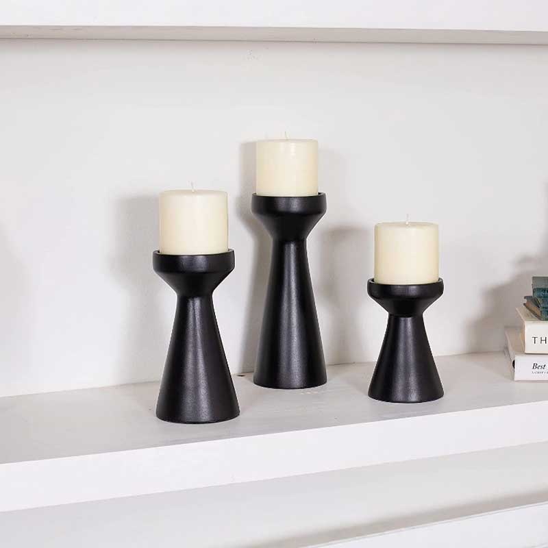 Set of 3 Wooden Tapered Candle Holders for 3-inch Candles Color:Brown 1