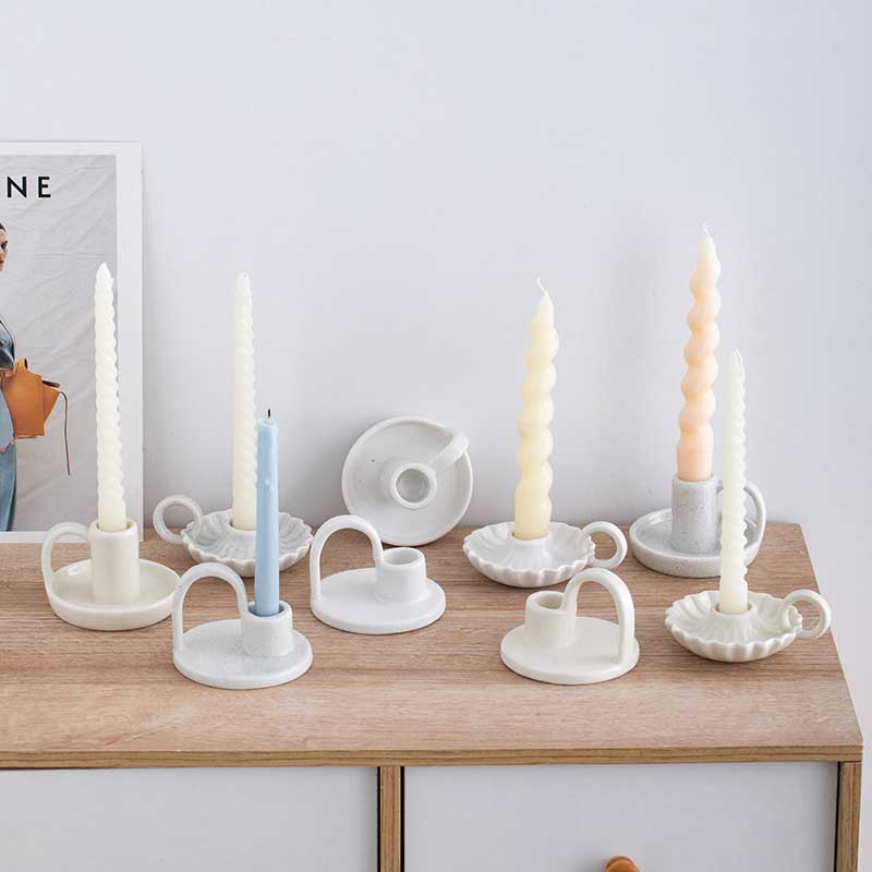 Minimalist Nordic Ceramic Single Candle Holder with Handle Color:White 3