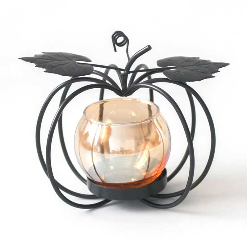 Pumpkin Open Frame Iron Candle Holder,Gold/Black Color:Black 1