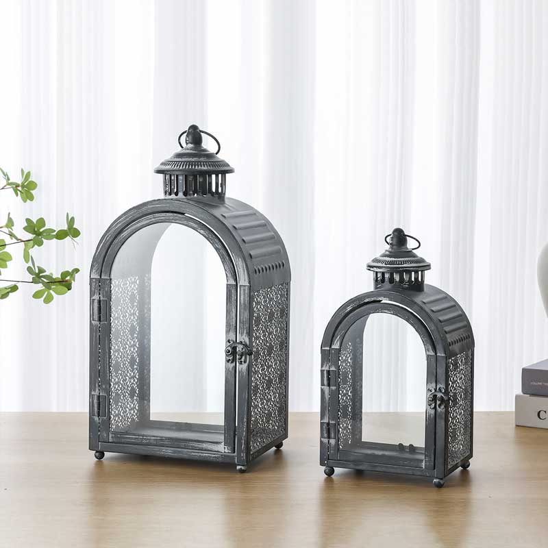 Vintage Iron and Clear Glass Candle Lanterns ,arched roof Color:Large