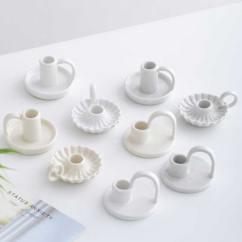 Minimalist Nordic Ceramic Single Candle Holder with Handle Color:White 2