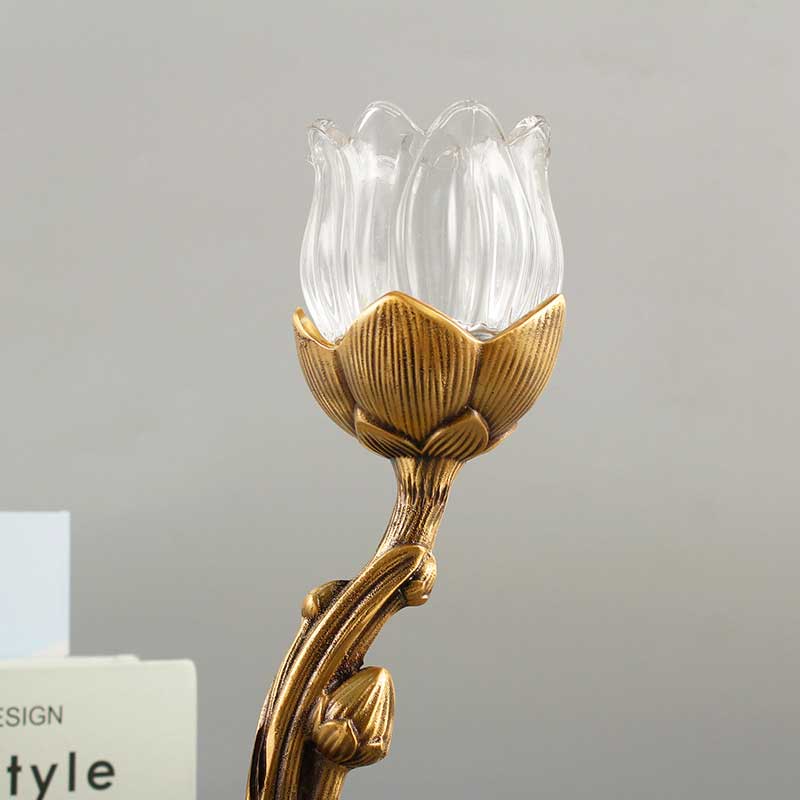 Vintage Brass Flower Candle Holder,glass flower shade Color:Gold;Size:15*15*36cm 2