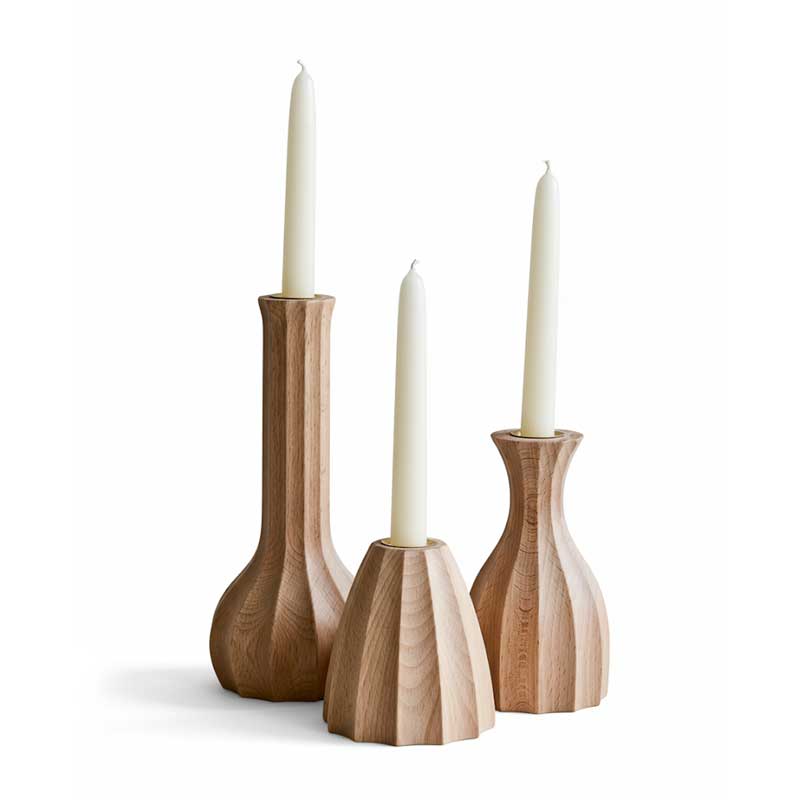 Faceted Wood Candlestick Holders with Brass Insert Color:Natural