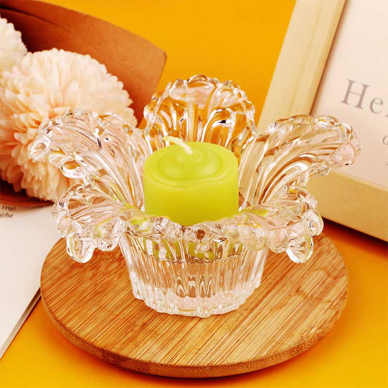 Flower-Shaped Clear Glass Candle Holder Color:Clear 1