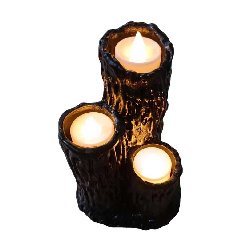 Gothic Resin Stump Candle Holder,Triple LED Tealight Stand, Halloween/Witchy Home Decor