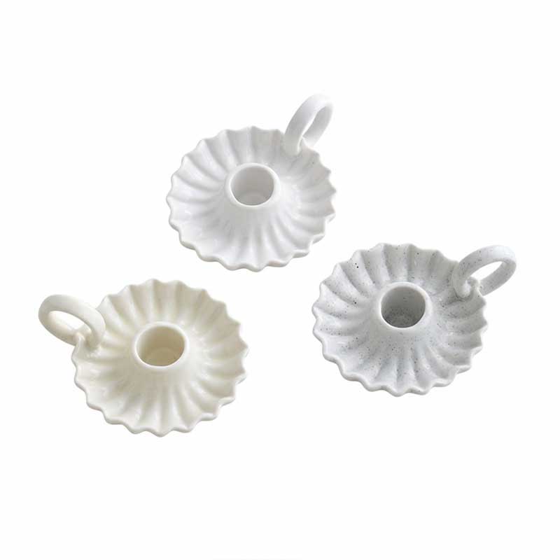 Fluted Ceramic Candle Holder with Handle, French Vintage Chamberstick