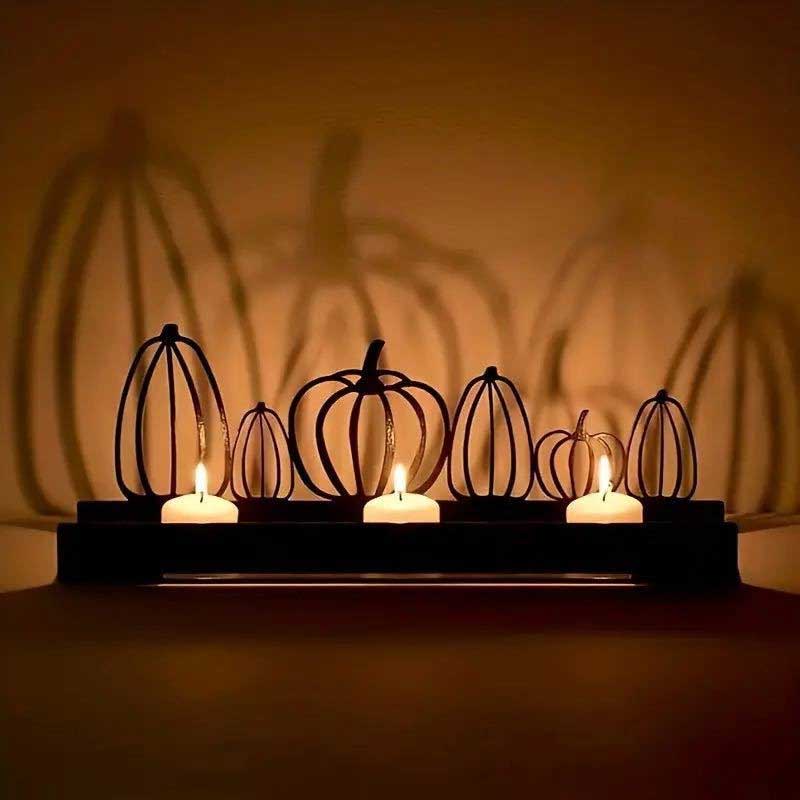 Halloween Pumpkin silhouette Iron Candlestick Holder Color:Black 1