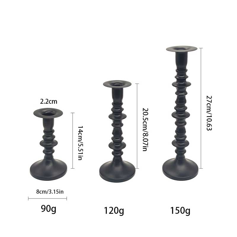 Set of 3 Vintage Iron Segmented Candlestick Holders Color:Black
