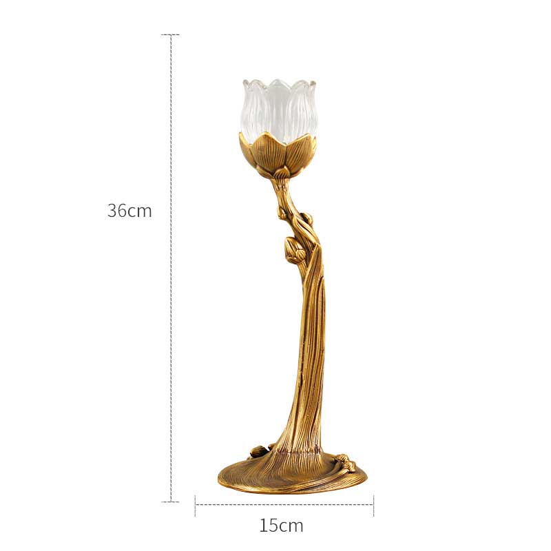 Vintage Brass Flower Candle Holder,glass flower shade Color:Gold;Size:15*15*36cm 4