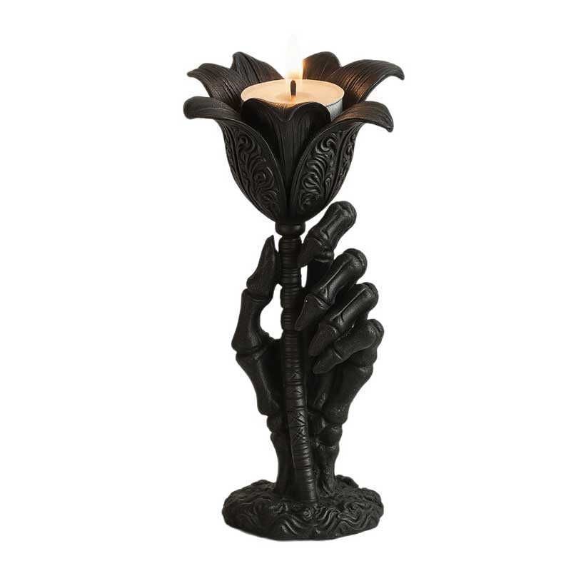 Gothic Skeleton Hand Flower Resin Candlestick Holder