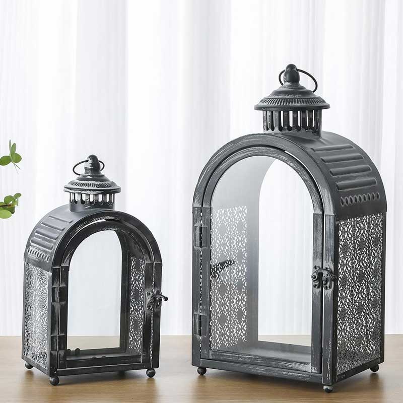 Vintage Iron and Clear Glass Candle Lanterns ,arched roof Color:Large 2
