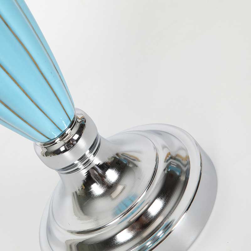 Tall European Light Blue Ceramic & Iron Glass Hurricane Candlestick Color:14*44 CM 2