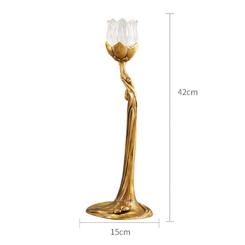 Vintage Brass Flower Candle Holder,glass flower shade Color:Gold;Size:15*15*36cm 5