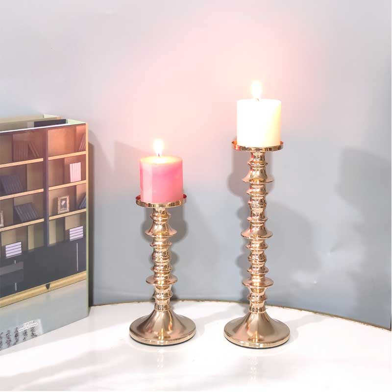 Set of 3 Vintage Iron Segmented Candlestick Holders Color:Gold 2