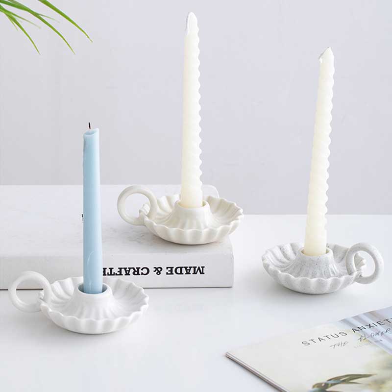 Fluted Ceramic Candle Holder with Handle Color:White 3