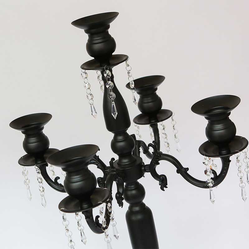 Black Wrought Iron Floor Candelabra,faux crystal pendants Color:Black 4
