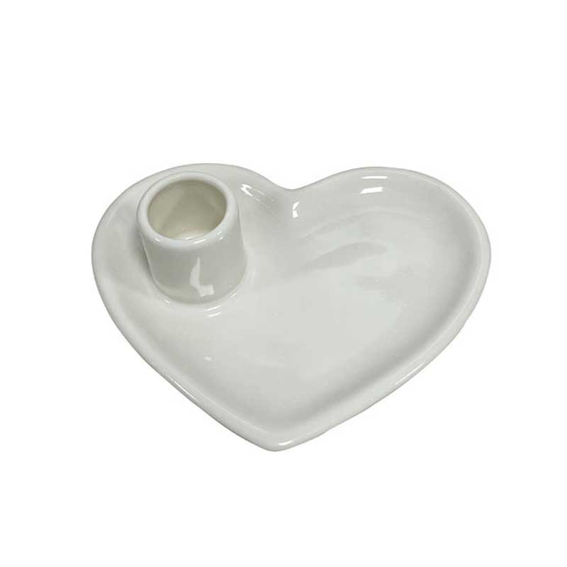 White/Red Heart Ceramic Candlestick Holder White  , Minimalist & Romantic Decor