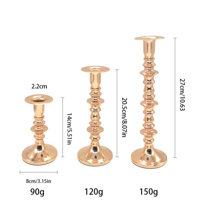 Set of 3 Vintage Iron Segmented Candlestick Holders Color:Gold