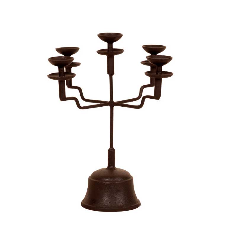 2 Layered Cast Iron Candelabra Tea Light Candle Holder, Bell-shaped base