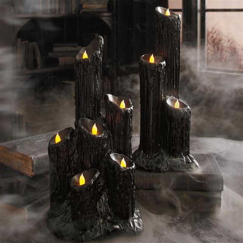 Gothic Resin Stump Candle Holder,Triple LED Tealight Stand Color:Black 1