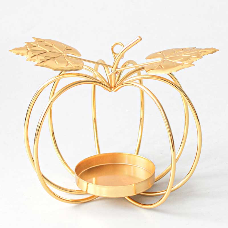 Pumpkin Wrought Iron Candle Holder,Gold/Black Gold  , Metal Frame Candle Holder