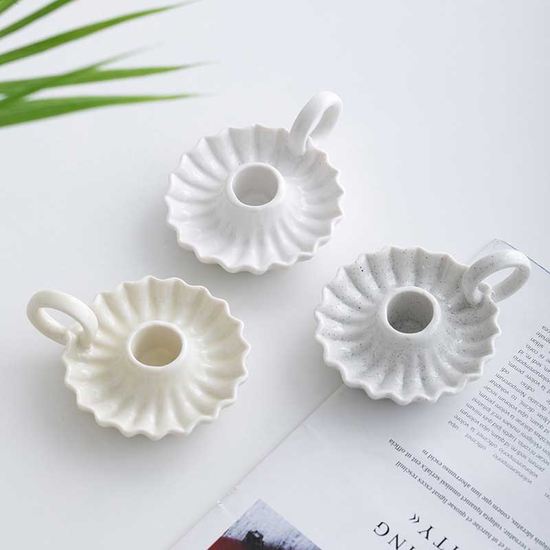 Fluted Ceramic Candle Holder with Handle Color:White 1