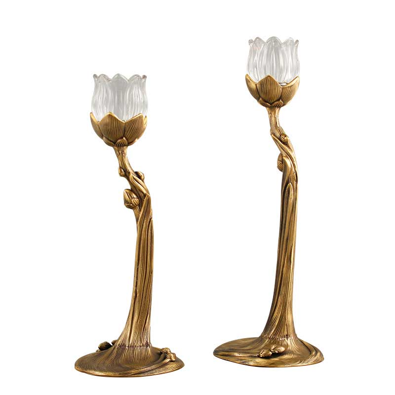Chinese Vintage Brass Flower Candle Holder, Chinese Retro Copper Art Flower Candle Holder