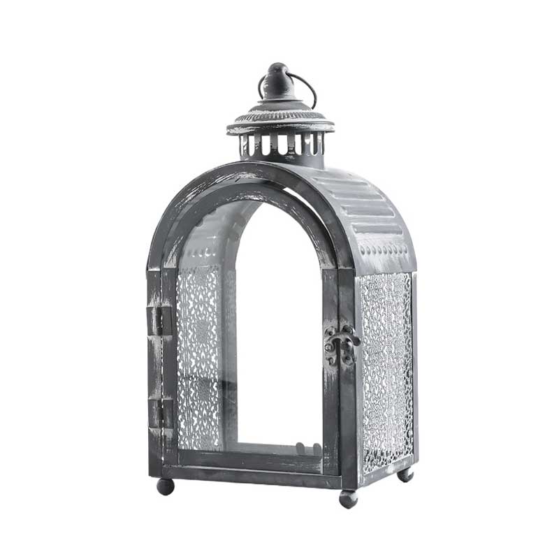 Vintage Iron and Clear Glass Candle Lanterns ,arched roof, Arched Roof Hollowed-out Top