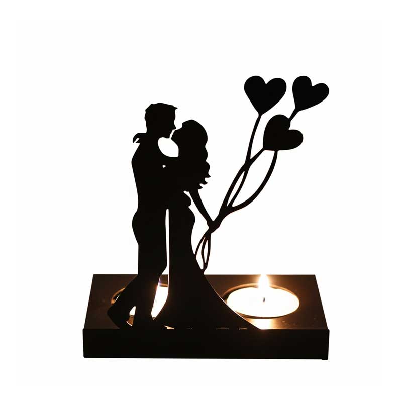Romantic Love Silhouette Tealight Candle Holder, Creative Iron Couple Figurine - Wedding & Anniversary Gift