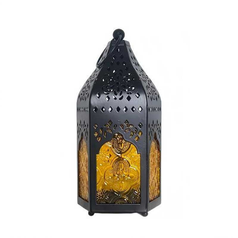 Moroccan Vintage Hollow Iron Candle Holder,Embossed Glass Color:Black