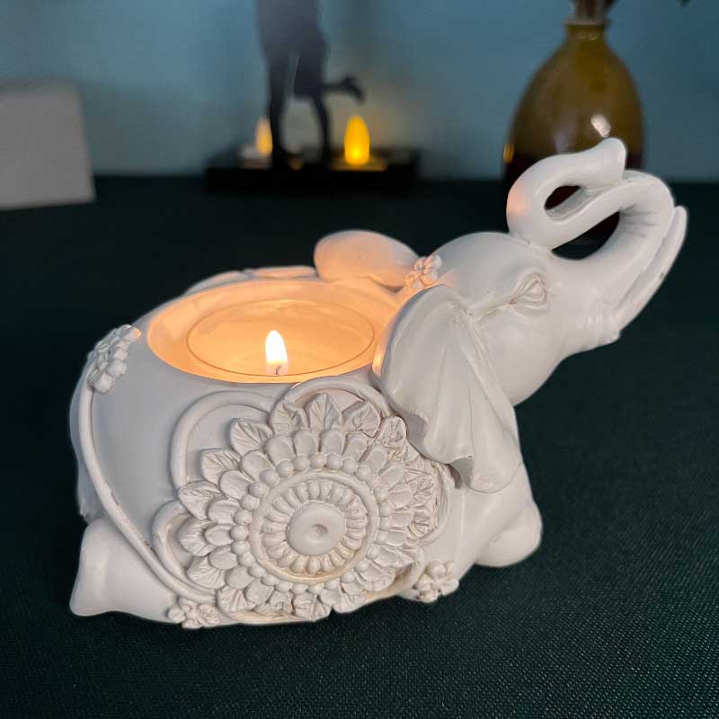 Resin Elephant Tealight Candle Holder,Gold & White Color:White 3