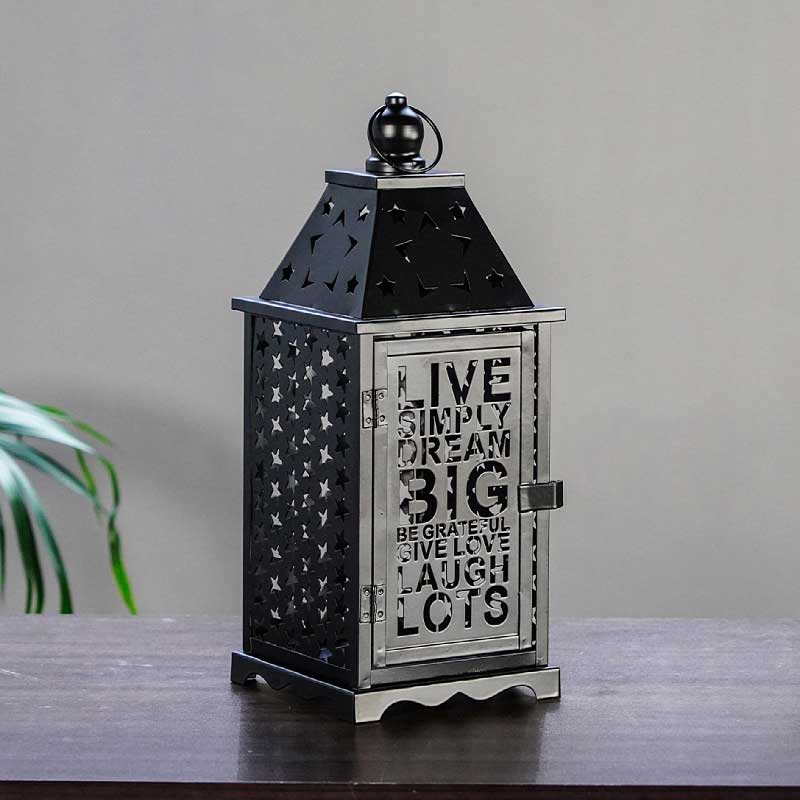 Black/White Star Hollow Moroccan Candle Lantern Color:Black;Size:11*11*26cm 3