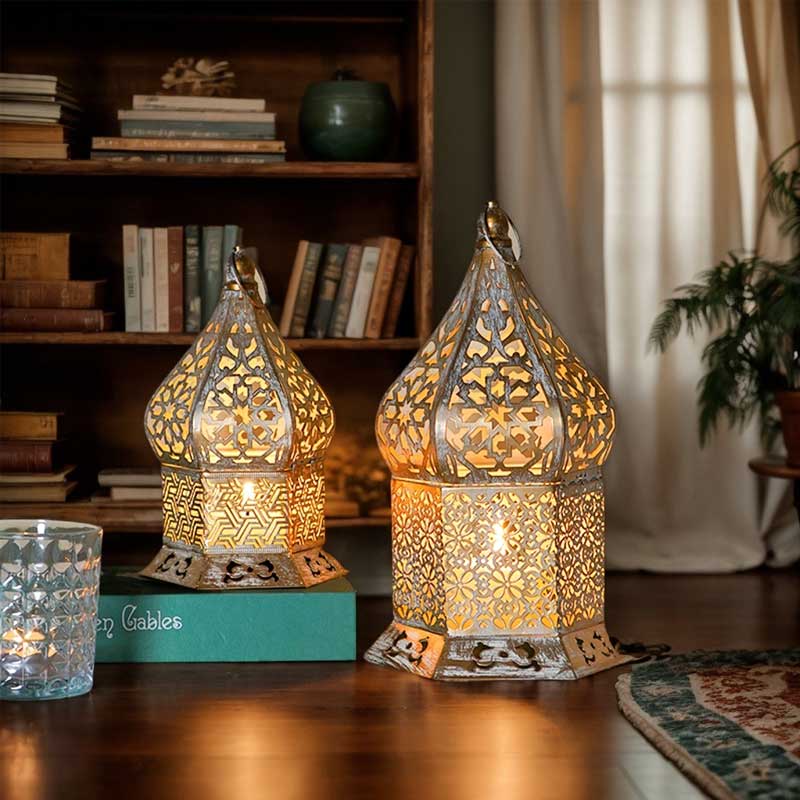 Floral Moroccan Iron Candle Lanterns with Intricate Cutouts Size:13*13*20.5cm 1