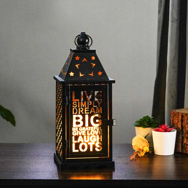 Black/White Star Hollow Moroccan Candle Lantern Color:Black;Size:11*11*26cm 2