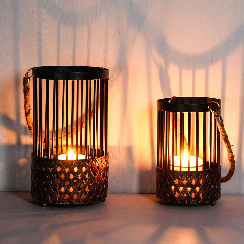 Vintage Industrial Iron Candlestick / Rope Handle Lantern Size:12.2*12.2*21.2cm 1