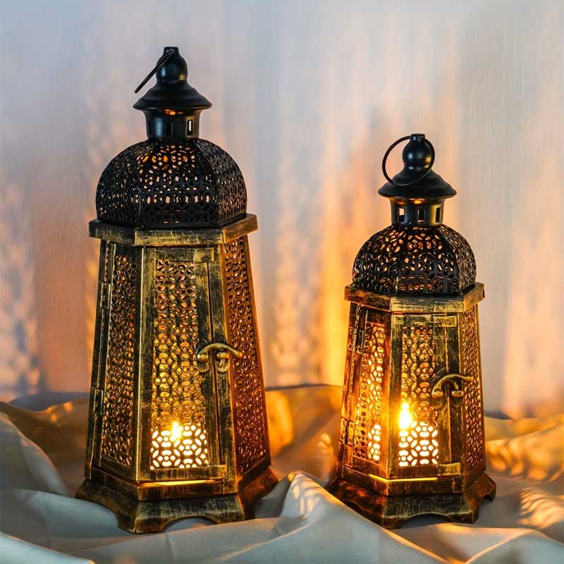 Hollow Carved Moroccan Vintage Iron Candle Holder Size:15.5*15.5*34cm 2