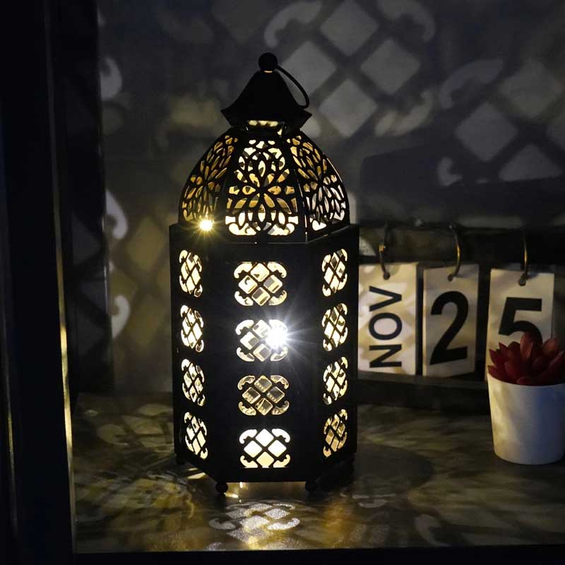 Moroccan Hollow Wrought Iron Candle Lantern Size:12*12*28cm 1
