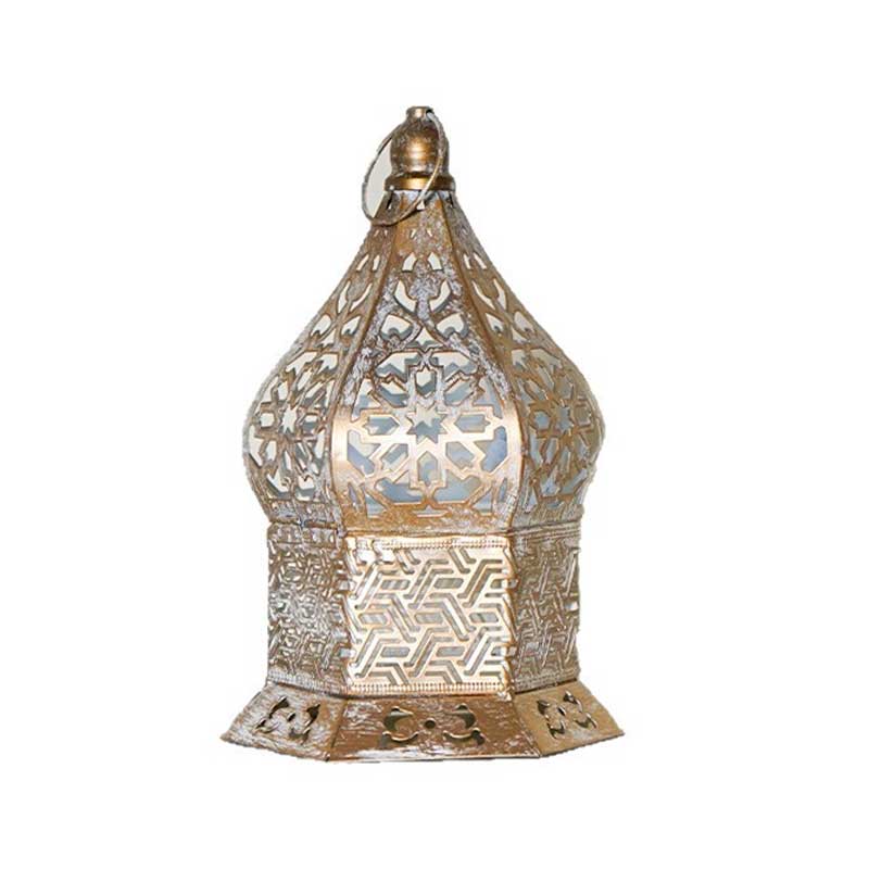 Moroccan Iron Candle Lanterns with Intricate Cutouts, Hexagonal Base